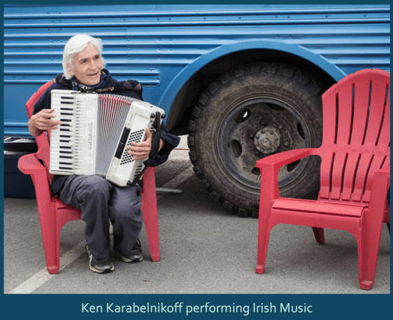 Ken Karabelnikoff performing Irish Music at the farmers market in Anchorage, AK